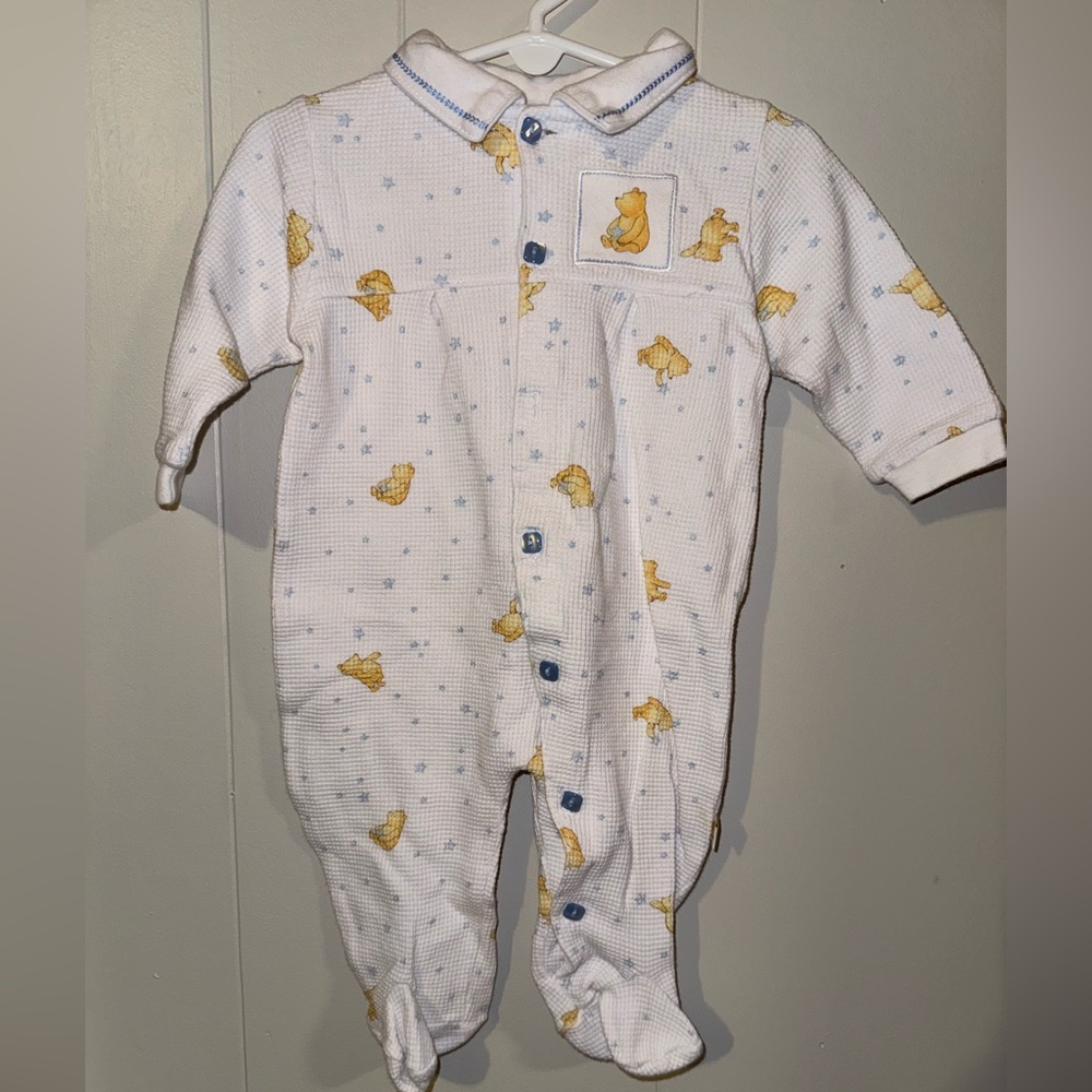 Disney Winnie the Pooh White Baby One Piece Footie With Buttons